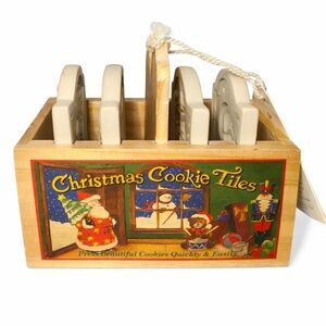 Complete Christmas Cookie Ceramic Tiles Set - with original wooden box and tag.